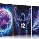 3pcs Cool Football Canvas Wall Art Neon Boys Themed Wall Decor Pictures Abstract Sneakers Posters Prints Paintings for Lovers Living Room Bedroom Decoration Prepare To Hang