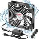 Wathai 120mm x 25mm Waterproof Small Box Fan IP67 12V Computer Fan with AC Plug Speed Controller 110v 120v 220v 240v for Biltong Box, Grow Tent, Terrarium, Aquarium, Greenhouse Cooling