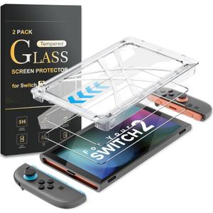 Tempered Glass Screen Protector Compatible with Nintendo Switch 2 2025, Switch 2 Accessories with Auto-Alignment OneTouch System, Bubble Free, 9H Hardness Anti-Scratch, Anti-Fingerprint, Transparent HD Clear[2 Pack]