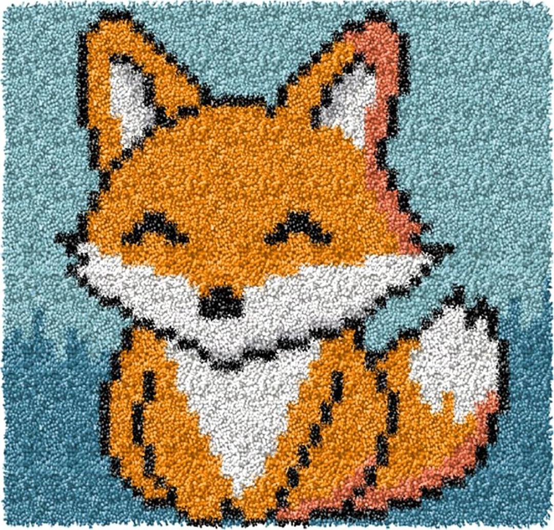YP Latch Hook Kits for Kids Adults DIY Rug Tapestry Kits with Printed Canvas Embroidery Kits Festival Gifts Home Decoration (Fox,11.8inch X 11.8inch)