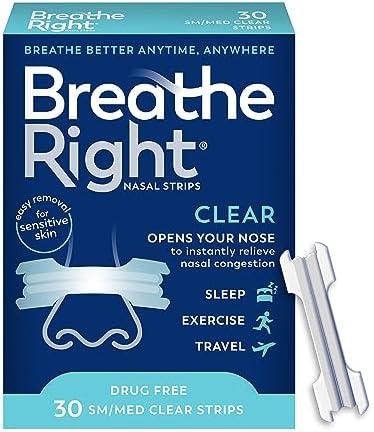 Breathe Right Original Nasal Strips Clear Sm/Med For Sensitive SkinDrug-Free Snoring Solution & Nasal Congestion Relief Caused by Colds & Allergies 30 ct (Packaging May Vary)