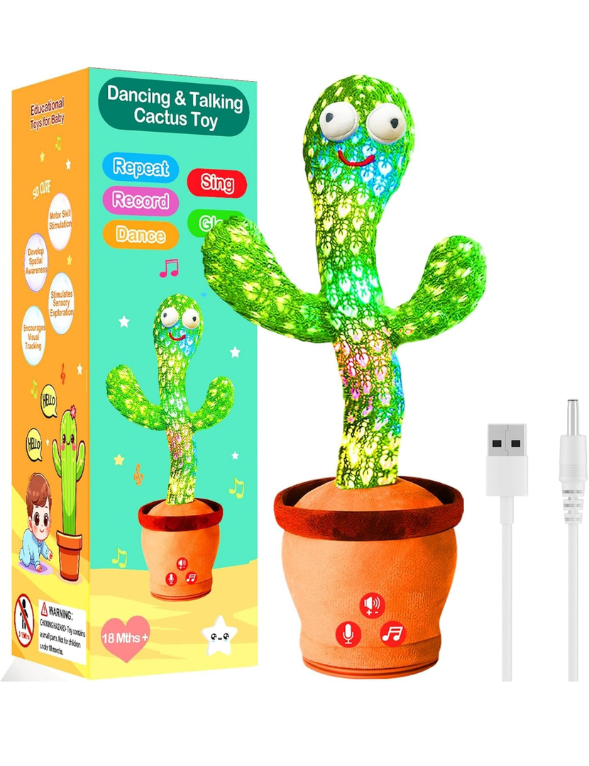 Rechargeable Dancing Talking Cactus Toy Mimics Back, Singing Mimicking Cactus Baby Toy That Talks Back, Educational Baby Toys 18 months+ w/ 51 English Songs, Valentines Day Gifts for Kids, Toddlers