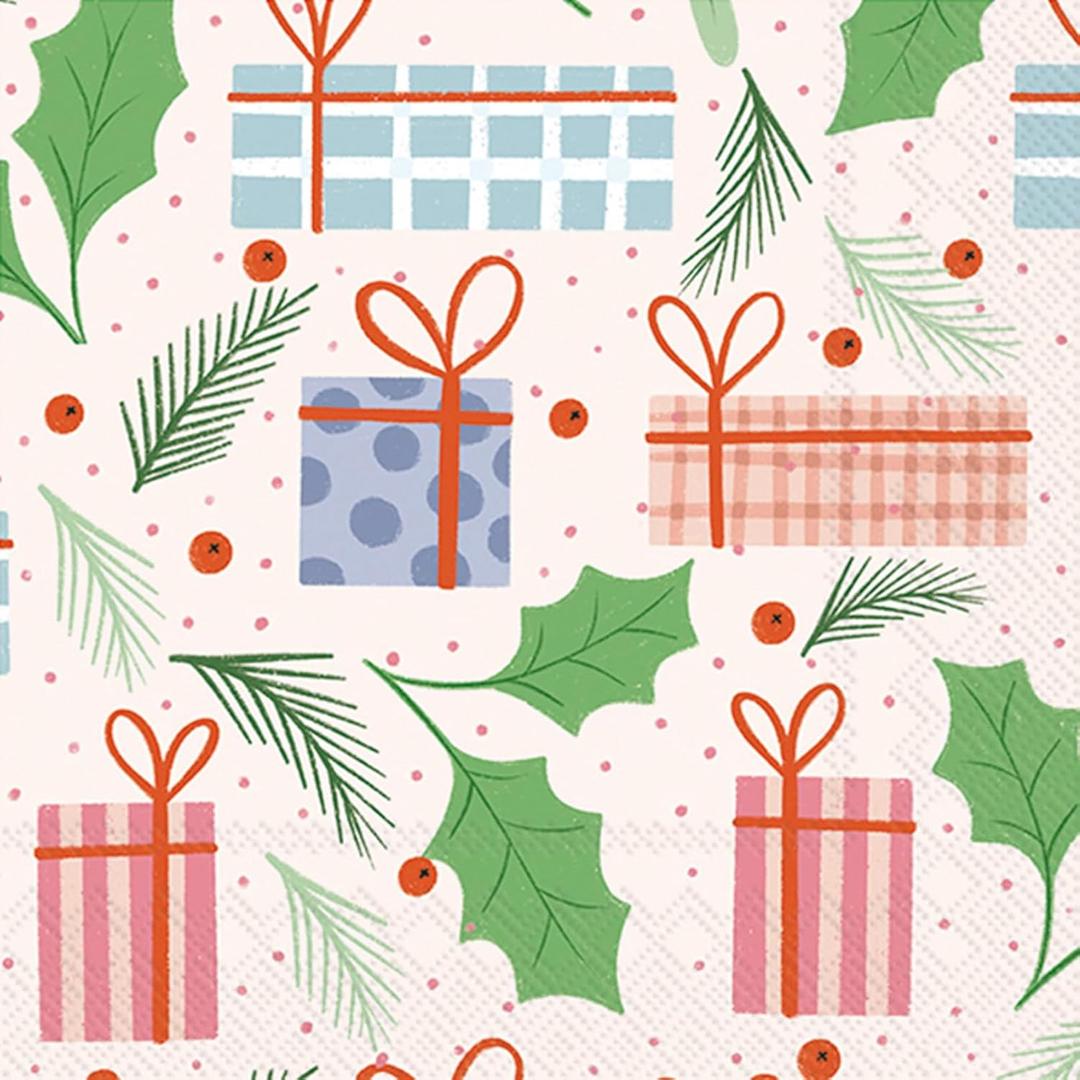 IHR Ideal Home Range Party Napkins Disposable 3-Ply Paper Lunch Napkin Pack, 6.5" x 6.5", Presents, 20-Count