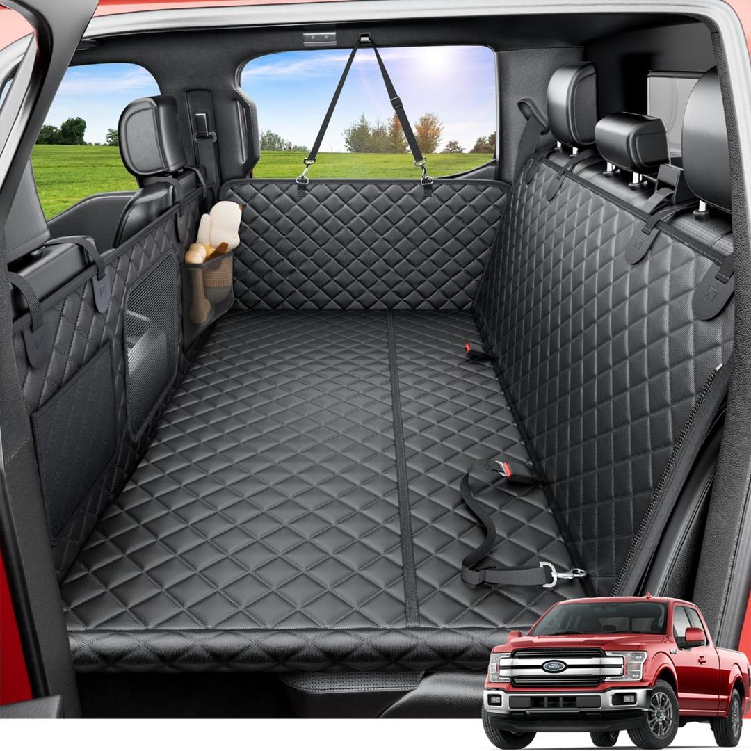 REEVAA Dog Truck Seat Cover for Back Seat, Hard Bottom Dog Hammock for Car, Pet Bed Extender for 2-4 Large Dogs, Waterproof Seat Protector, Universal XL Size Fits for Crew Cab Truck/SUV, Black REEVAA Dog Truck Seat Cover for Back Seat, Hard Bottom Dog Hammock for Car, Pet Bed Extender for 2-4 Large Dogs, Waterproof Seat Protector, Universal XL Size Fits for Crew Cab Truck/SUV, Black