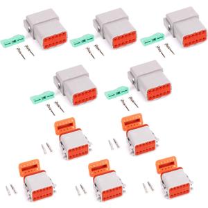 5 Sets 12P DT Connector kit Waterproof Sealed Electrical Plug housing Wire Dt Connector 22-16AWG DT04-12P DT06-12S (Gray)
