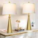 Rinweey 28" Modern Gold Touch Table Lamp Set of 2 for Living Room,Gold Bedside Lamps with USB A+C Ports - Gold Metal Table Lamp Set for Nightstand, End Table - 2 Bulbs Included
