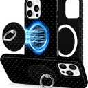 Jusy Compatible with Magsafe Polka Dot Phone Case for iPhone 14 Pro Max, Cute Aesthetic Magnetic Ring Holder Stand Case, Soft TPU and Hard PC Protective Phone Cover for Women Girls - Black Polka Dot