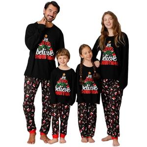 ANGELGGH Family Christmas PJs Matching Sets, Cute Holiday Pajamas Printed Top and Pants, Xmas Jammies for Couples/Men/Women (Youth, 4-5T, Pattern Joy)