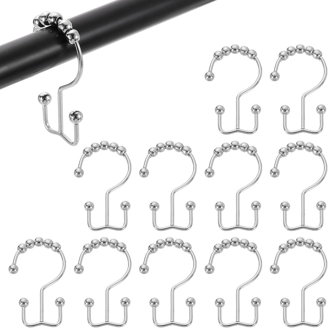 uxcell 12Pcs Shower Curtain Hooks, Metal Double Glide Shower Rings, Curtain Rolling Shower Hooks for Bathroom Shower Curtain Rods, Rust-Resistant Sliding Smoothly, Matte Nickel