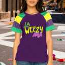 Fat Tuesday Shirt for Women La Weezy Ana T-Shirts New Orleans Carnival Tee Tops (Purple, S)