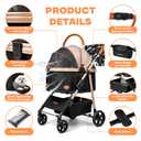 Dog Cat Stroller for Small/Medium Pets up to 50 lbs, 3-in-1 Foldable Pet Stroller with Detachable Carrier, Car Seat, Storage Basket, Cup Holder, Hanging Bag, Rain Cover, All-Terrain 4 Wheels (Khaki)