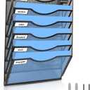 BOHDK Wall File Organizer, 6 Tier Hanging File Folder Mail Organizer, Vertical Mesh Metal Wall Mount Hanging File Holder, Paper Document Magazine Rack for Home Office Black