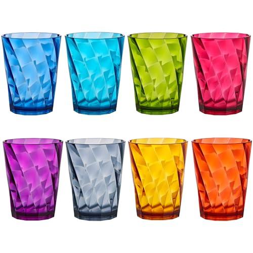 US Acrylic Optix Plastic Reusable Drinking Glasses (Set of 8) 14oz Rocks Cups in Jewel Tone Colors | BPA-Free Tumblers, Made in USA | Top-Rack Dishwasher Safe