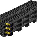 VEVOR Trench Drain System, Channel Drain with Plastic Grate, 5.7x3.1-Inch HDPE Drainage Trench, Black Plastic Garage Floor Drain, 6x39 Trench Drain Grate, with 6 End Caps, for Garden, Driveway-6 Pack