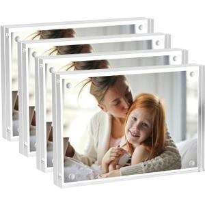 Acrylic Picture Frames 2.5x3.5 inches, 4 Pack, Clear Double Sided Magnetic Photo Frame, Freestanding Frameless Picture Display, Wallet Small Picture Frames for 2x3