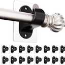 No Drilling No Screw Curtain Rod Brackets, (16 Pack) Black Self Adhesive Curtain Rod Holders, Adjustable Stick on Wall Curtain Rod Hooks for Bathroom Kitchen Living Room