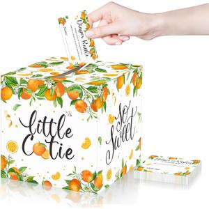 Pajean 50 Little Cutie Orange Diaper Raffle Tickets with Box Baby Shower Party Supplies Summer Tangerine Theme Orange Card Box for Baby Shower Game Invitation Insert and Decor