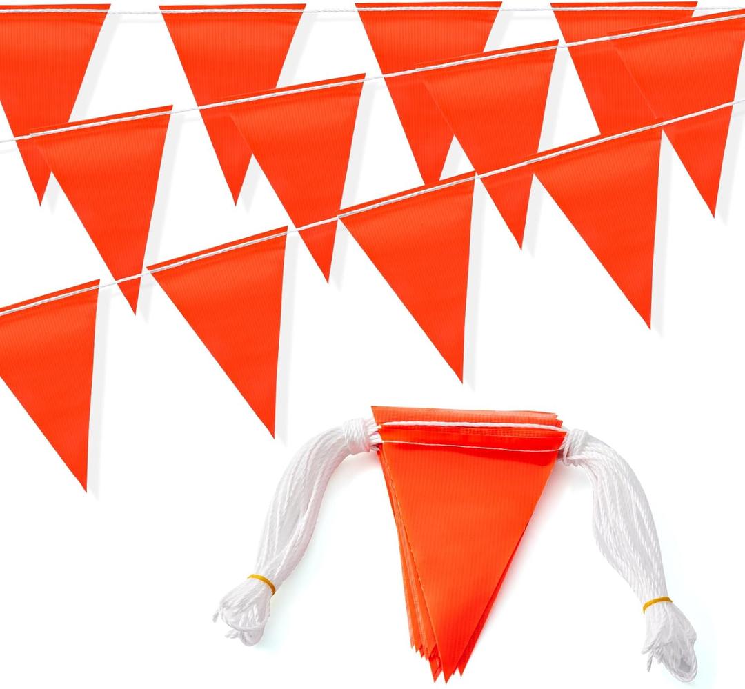 315FT Safety Warning Pennant Banner Flags Multipurpose 105FT OSHA High Visibility Colored Triangle Flags for Outside, Fence, Party, Roadwork, and Hazard Areas(Orange 135Pcs ,315FT)