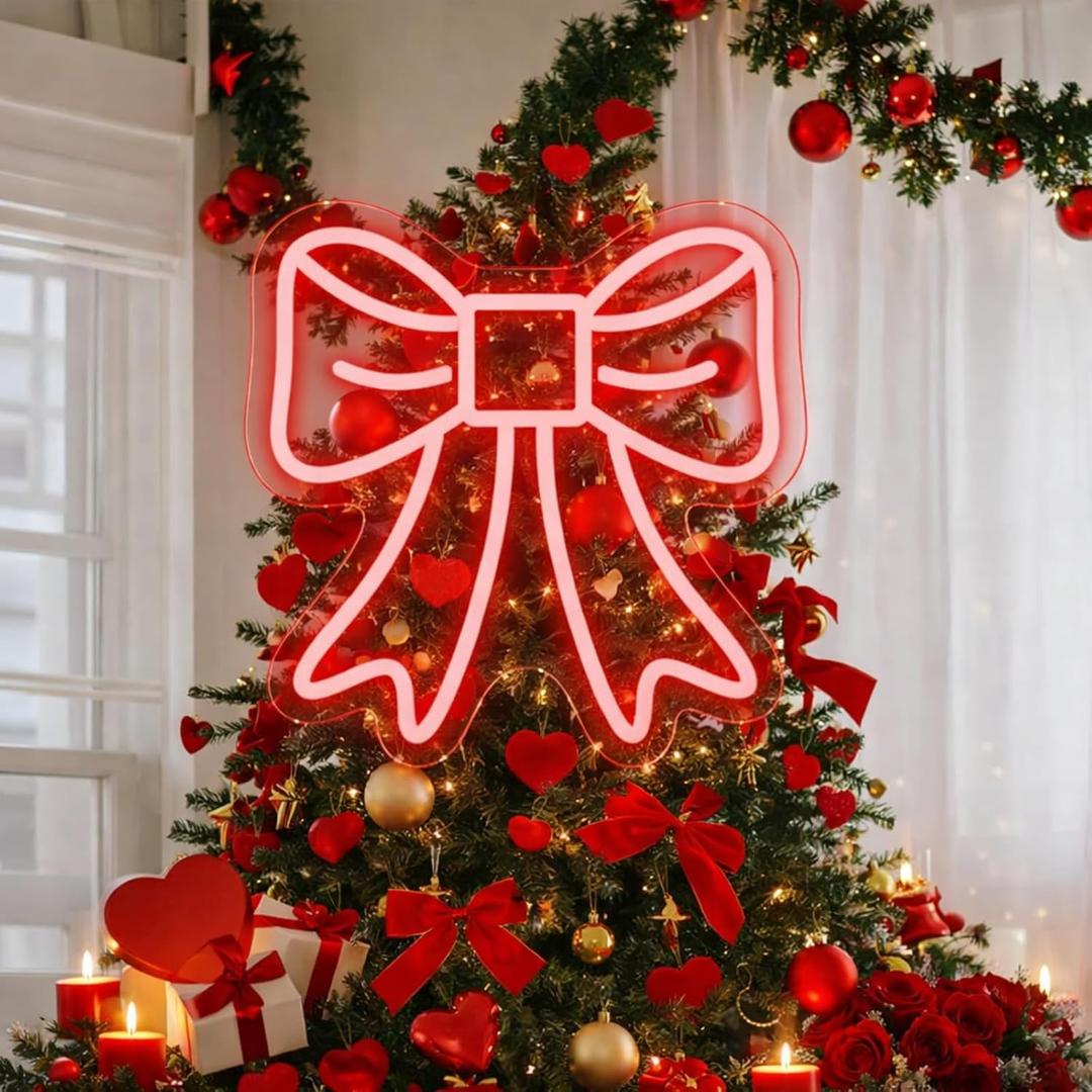 Large Valentine's Day Decorations Red Bow Tree Decor 9.84 Inch Red Lighted Bow Valentine Ornament for Valentines Days Wreath Wedding Holiday Party Wall Home Front Door Outdoor Decor