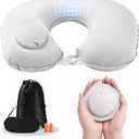 Inflatable Travel Neck Pillow - Portable Airplane Pillow for Flights, Adjustable Neck Support for Cars & Trains (Grey)