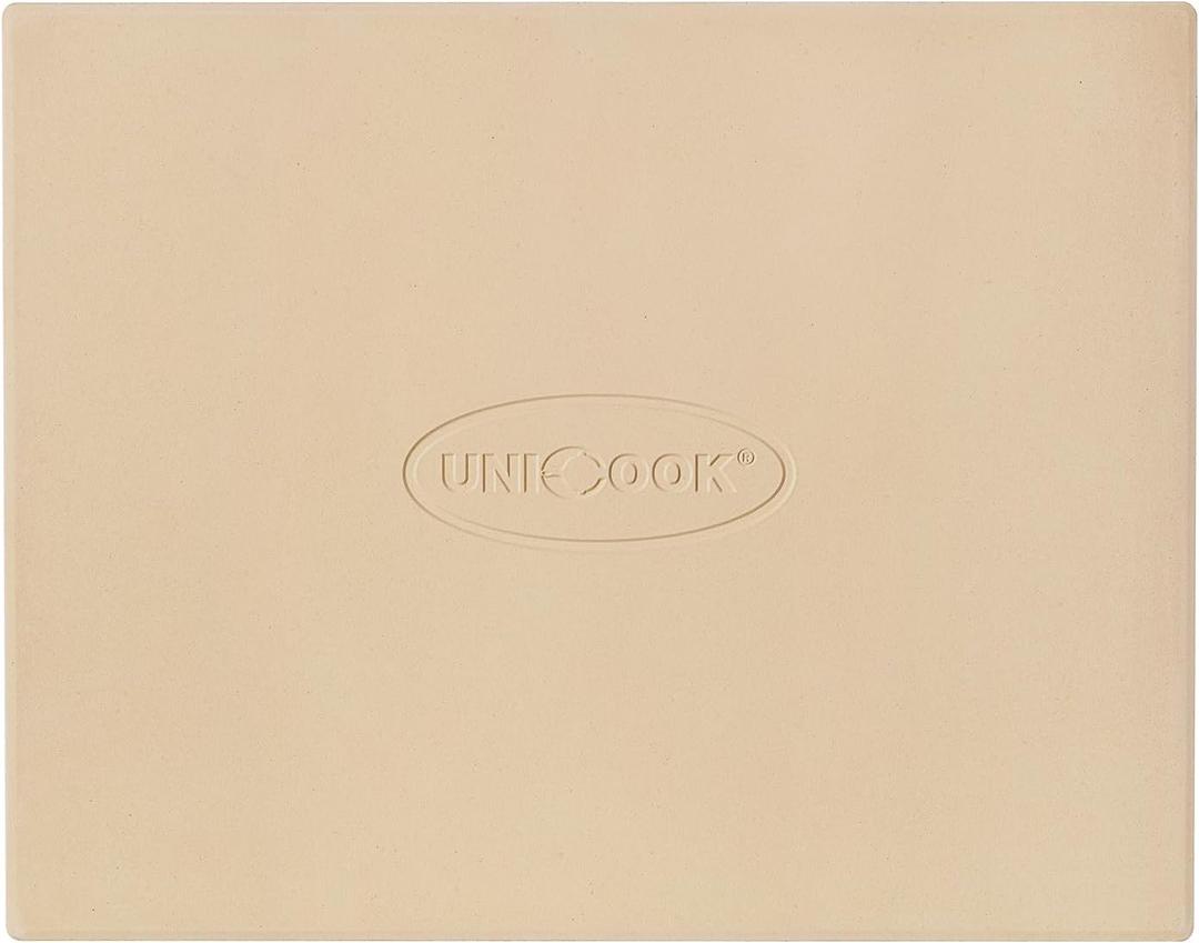 Unicook Pizza Stone for Oven and Grill, Rectangular Baking Pan 15 Inch x 12 Inch, Cordierite Large Cooking Oven Stone with Plastic Dough Scraper, Thermal Shock Resistant Pizza Pan (15" x 12")