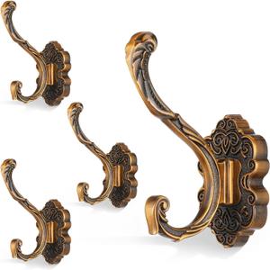 4 Pcs Vintage Coat Hooks, Antique Robe Hooks Wall Mounted with Screws, Unique Heavy Duty Wall Hook, Vintage Decorative Hook, for Hanging Towel Purse Hat Keys Bags Clothes Curtain