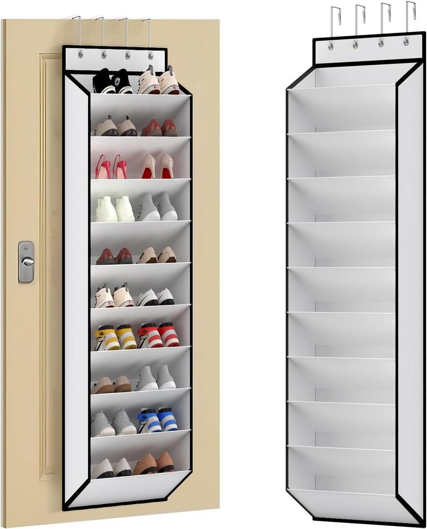 KEEPJOY 10 Tiers White Over Door Shoe Organizer Storage, Hanging Shoe Holder for Door with Large Deep Pockets, Fit 20-30 Pairs Shoe Rack for Sneakers, Boots (White)