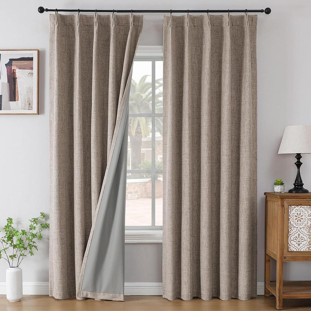 Joydeco Pinch Pleated Curtains - 100% Blackout for Bedroom, Linen Curtains 40" W x 84" L, Thermal Insulated 2 Panels Light Blocking Drapes, Back Tabs for Living Room