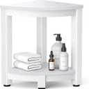 Y&M Corner Shower Stool for Inside Shower, Waterproof Shower Bench for Shaving Legs, 2-Tier Bath Bench with Storage Shelf for Bathroom, Living Room, Indoor or Outdoor Use, White