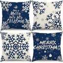 KISVODS Christmas Pillow Covers 16x16 Blue Christmas Decorations Snowflake Throw Pillow Covers Merry Christmas Winter Holiday Decor Xmas Cushion Case for Sofa Couch Set of 4