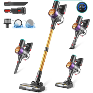 MOOLAN 28KPA Cordless Vacuum Cleaner, 6 in 1 Lightweight Stick Vacuum, 6 Level of Adjustable Suction, Detachable Battery for Max 45mins Runtime, Handheld Vacuum for Pet Hair/Carpet/Floor