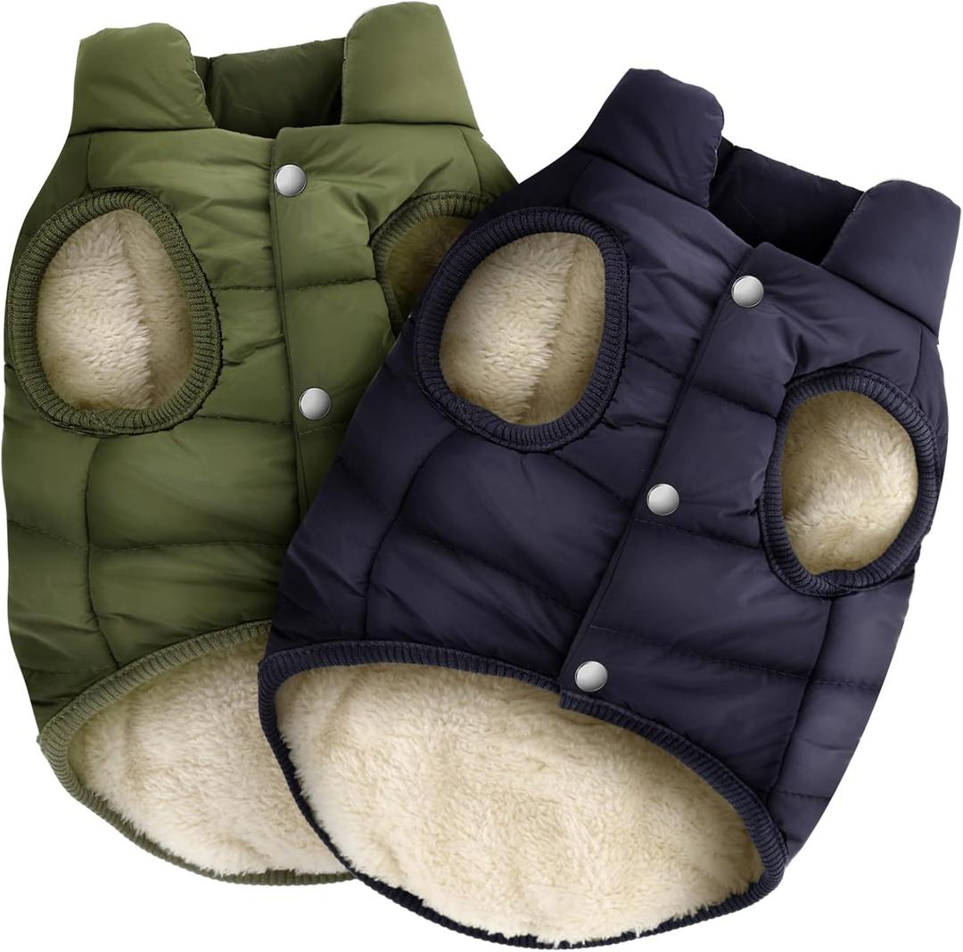 Syhood 2 Pieces Dog Jacket 2 Layers Fleece Lined Dog Jacket Warm Soft Windproof Small Pet Coat for Winter Cold Weather(M,Navy,Green)