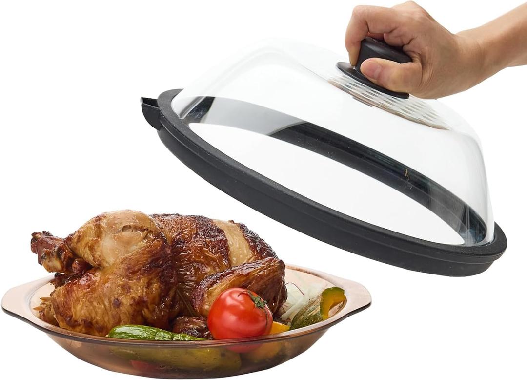OEC Lightweight Tempered Glass Lid with Water Inlet Food Splatter Cover, Food-Grade & BPA-Free, Fits Most Plates and Bowls (11")