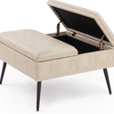 Square Ottoman with Storage, Large Oversized Ottoman Coffee Table, Double Flipping Lid & Mid-Century Modern & Faux Leather Style, Loads 660 lb, for Living Room, Bedroom, Entryway