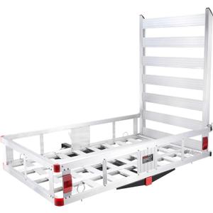 VEVOR 50 x 29.5 x 8.7 inch Hitch Cargo Carrier, 500lbs Capacity Trailer Hitch Mounted Cargo Basket, Aluminum Luggage Carrier Rack with Folding Ramp, Fits 2" Receiver for SUV Truck Pickup Camping