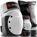 SKATEWIZ Knee and Elbow Pads Adult - Skating Protective Gear Adult Knee and Elbow Pads Set with Wrist Pads - SHIELD - Size M/L Grey White - Roller Skate Protective Gear for Women & Men
