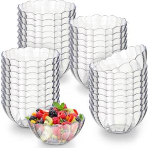 Tanlade 36 Pack Clear Plastic Bowls for Party Acrylic Salad Mixing Bowls Serving Bowls 10 oz Party Bowls Chip Containers Punch Bowl for Candy Dish Food Snack Fruit Entertaining Eating, Flower Shape
