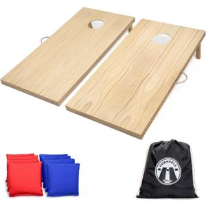 GoSports 4 x 2 ft Classic Wooden Cornhole Board Set - Portable Bean Bag Toss Game for Adults & Family - Includes Set of 8 Bean Bags with Tote Bag