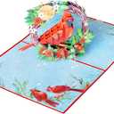 Red Cardinal Wreath Merry Christmas Cards 2025, Pop Up Christmas Cards w Envelope, 3D Xmas Card, Holiday Greeting Card Gifts for Her Him Wife Husband Family Son Mum Dad PQ