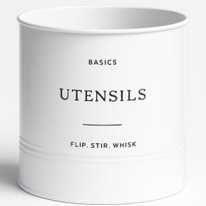 D'Lifeful Kitchen Utensil Holder for Countertop - 7" x 7" Large Utensil Holder for Kitchen Counter - Farmhouse Spatula & Cooking Tools Organizer - White Metal Crock for Modern Aesthetics