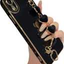 Caseative for iPhone Xr Case,Cute Plating Love Heart Wrist Strap Chain Bracelet Phone Case (Black)