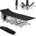 Folding Camping Cot for Adults with Carry Bag, Side Pocket, Outdoor Portable Sleeping Bed for Travel, Camp, Vacation, 330 lbs. Capacity, Black