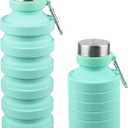 Nefeeko Collapsible Water Bottle, Reuseable BPA Free Silicone Foldable Water Bottles for Travel Gym Camping Hiking, Portable Leak Proof Sports Water Bottle with Carabiner (Mint Green-27oz)