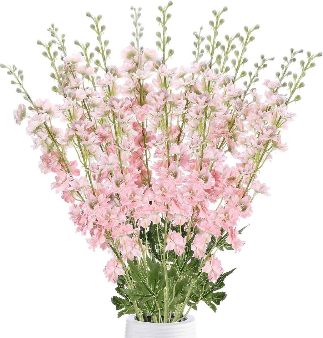 12 Pcs Delphinium Artificial Flowers, 33.5'' Long Stem Lifelike Faux Silk Flower Fake Look Real Bouquet for Tall Vase DIY Wedding Party Home Kitchen Arrangement Decor(Pink)