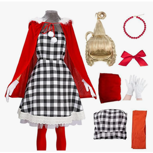 Kuberas Christmas Costumes for Kids Girls 7PCS Christmas Velvet Cape Dress Wig Accessories Halloween Christmas Cosplay Outfit Size 140 kids