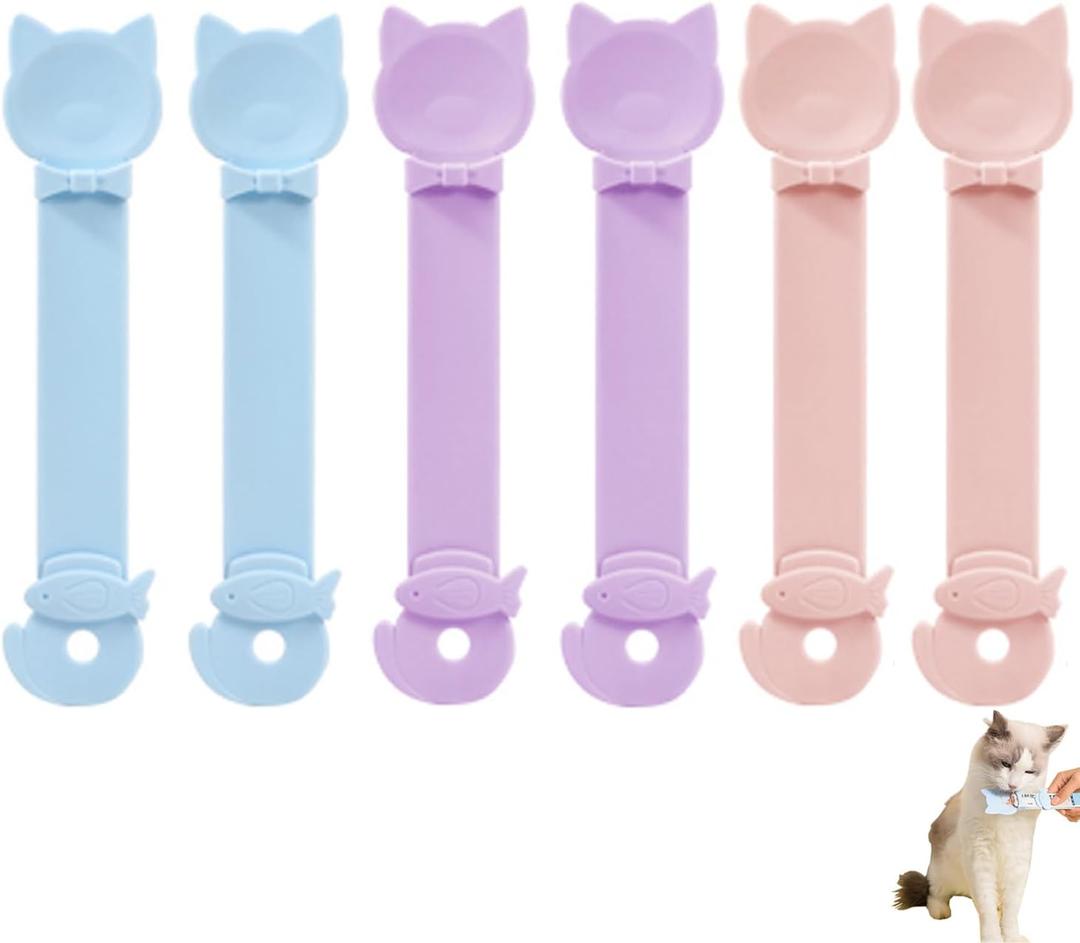 2 x 6PCS Cat Treat Spoons Set - Multi-Function Squeeze Feeding Spoon for Licky Treats & Wet Food, Strip Feeder Design (3 Colors Available)