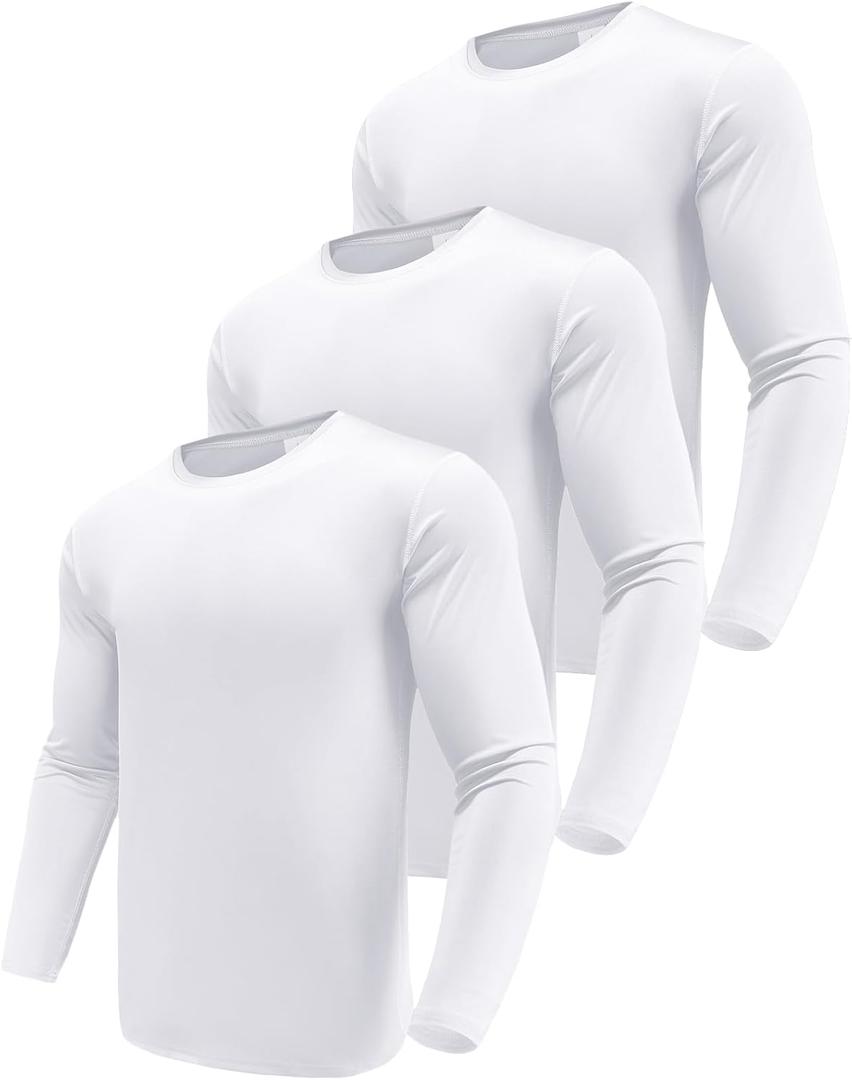 Men's 1, 3 or 5 Pack Performance Long Sleeve T-Shirts, UPF 50+ Sun Protection Shirts, Athletic Gym Workout Shirts for Running (Medium, White