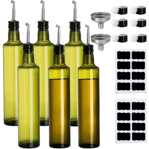 Frcctre 6 Pack 17 Oz Glass Olive Oil Dispenser Bottles, Oil and Vinegar Cruet Set With Stainless Steel Pourer Spouts, Olive Oils Carafe Decanter for Kitchen, Dark Green
