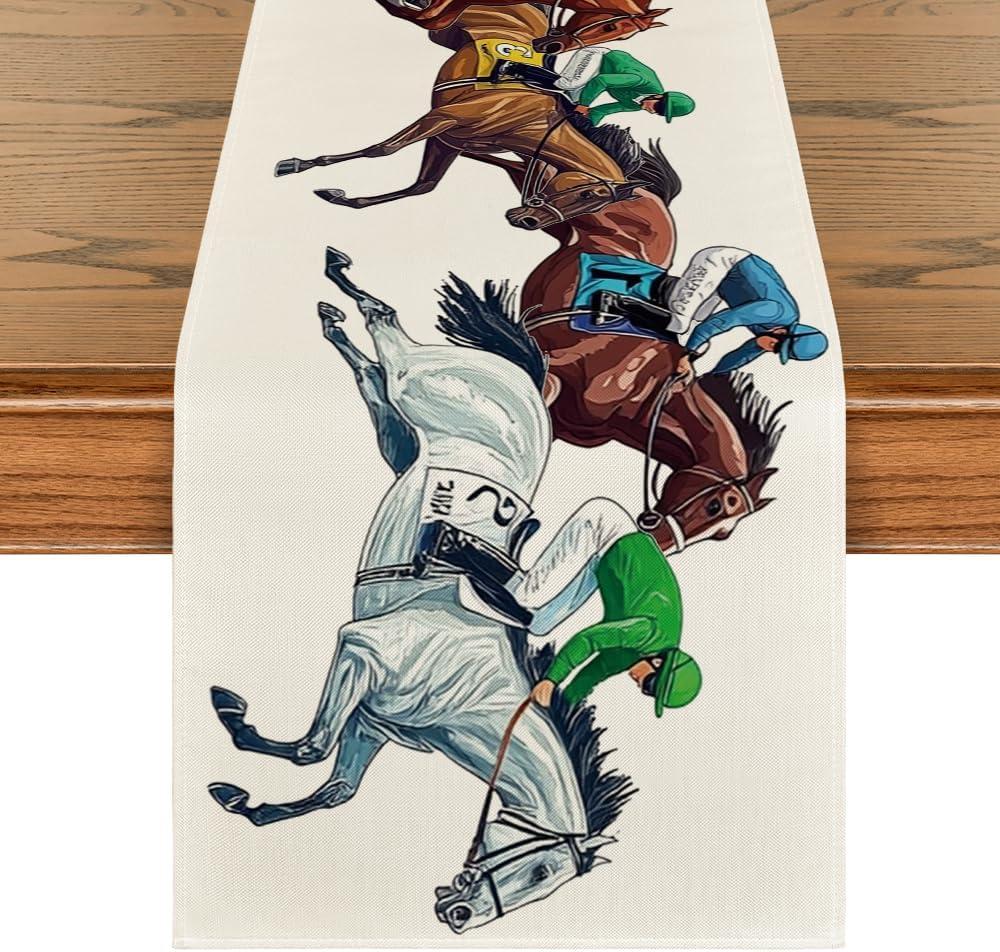 Artoid Mode Horse Racing Jockey Kentucky Table Runner, Sports Festival Holiday Kitchen Dining Table Decoration for Home Party Decor 13x120 Inch