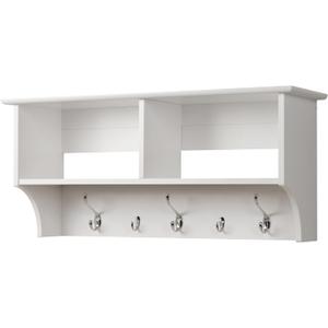 Prepac 36" Contemporary Wall Mounted Coat Rack, Coat Hooks Wall Mount with 2 Shelves, Ideal for Hallway or Entryway Storage Solution, 11.5"D x 36"W x 16.5"H, White